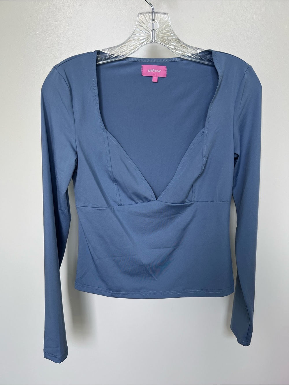 Edikted Slate Blue Long-Sleeve V-Neck Top